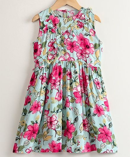 Little LABS Floral Print Sleeveless Dress - Sky Blue