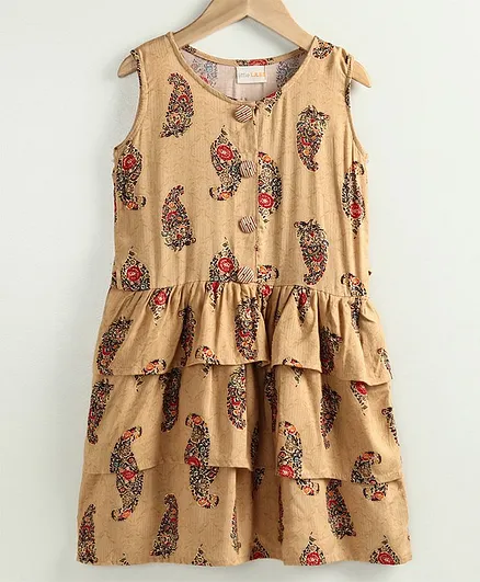 Little LABS Sleeveless Flower Print Dress - Brown