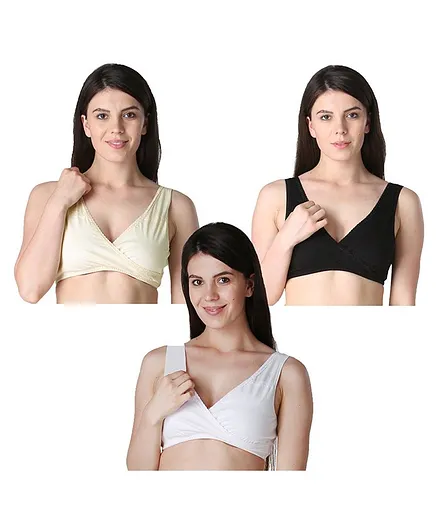 Morph Maternity Pack Of 3 Leak Proof Sleep Nursing Bras - Black & White & Skin