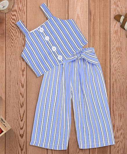 oui oui Sleeveless Striped Top With Flared Pants - Blue