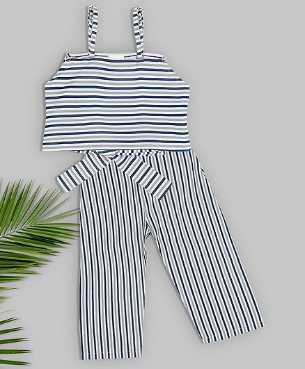 oui oui Sleeveless Striped Top With Pants - Blue