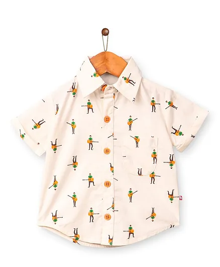 Nino Bambino Organic Cotton Man Playing Guitar Printed Half Sleeves Shirt - Baby Pink