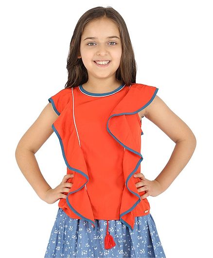 One Friday Short Sleeves Frill Top - Orange