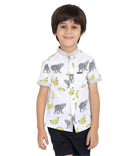 One Friday Animal Print Half Sleeves Shirt - White