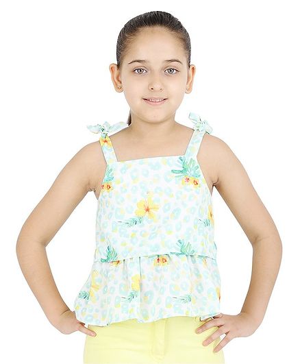 One Friday Sleeveless Flower Print Over Lay Top - Blue