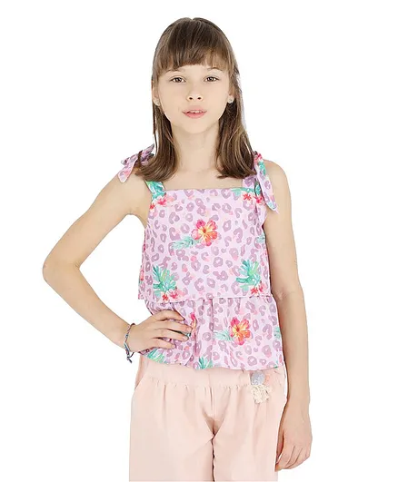 One Friday Sleeveless Floral Print Top - Purple