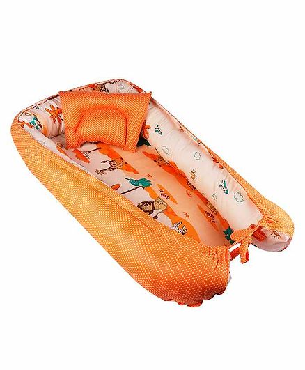 Litte Hug Reversible Baby Nest Bedding Set Animal Print - Orange