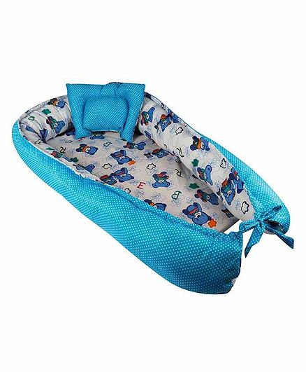 Litte Hug Reversible Baby Nest Bedding Set Bear Print - Blue