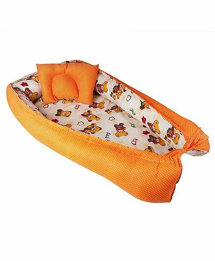 Litte Hug Reversible Baby Nest Bedding Set Bear Print - Orange