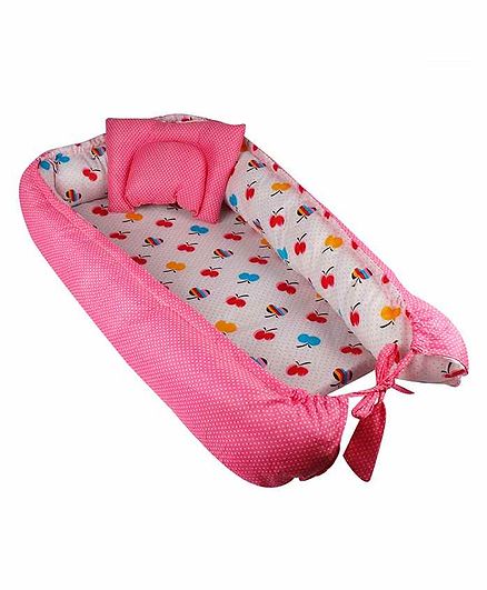 Litte Hug Reversible Baby Nest Bedding Set Polka Dot & Apple Print - Pink