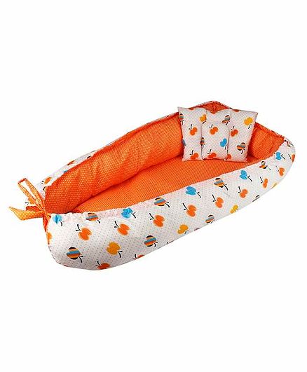 Litte Hug Reversible Baby Nest Bedding Set Polka Dot & Apple Print - Orange