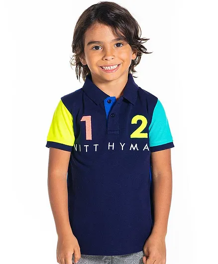 Cherry Crumble by Nitt Hyman Half Sleeves Number Patch Polo Tee - Multicolour