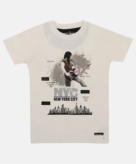 Li'L tomatoes Half Sleeves Guitar Player Printed Tee - White