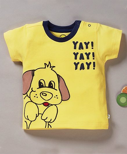 Pranava Organic Cotton Half Sleeves Dog Print Tee - Yellow