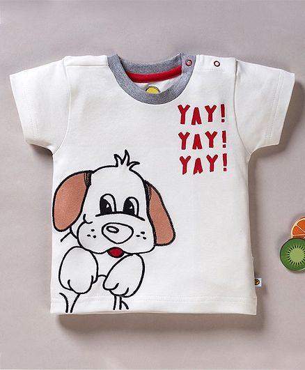 Pranava Organic Cotton Half Sleeves Dog Print Tee - White