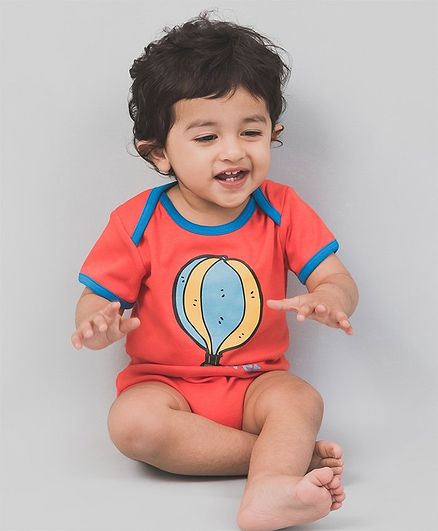Nap Chief Short Sleeves Organic Cotton Future Explorer Printed Onesie - Red