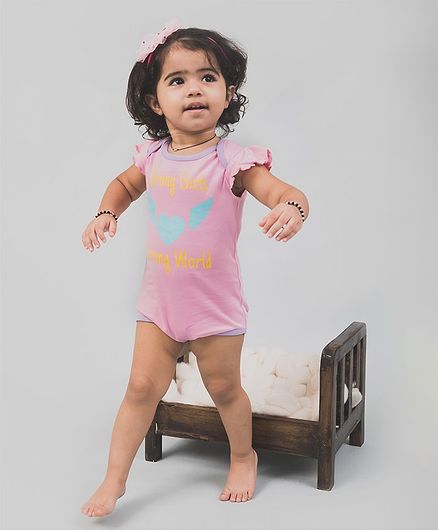 Nap Chief Organic Cotton Cap Sleeves Strong Girls Printed Onesie - Pink