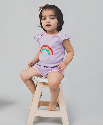 Nap Chief Cap Sleeves Organic Cotton Big Dreamer Printed Onesie - Purple