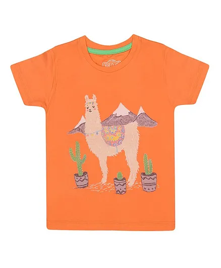 Nap Chief Organic Cotton Llama Printed Short Sleeves Tee - Orange