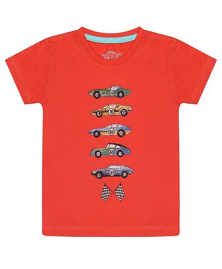 Nap Chief Organic Cotton Cars Printed Half Sleeves Tee - Orange