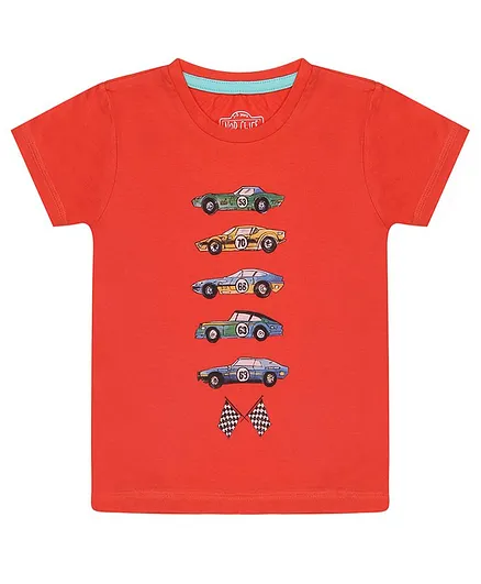 Nap Chief Organic Cotton Cars Printed Half Sleeves Tee - Orange