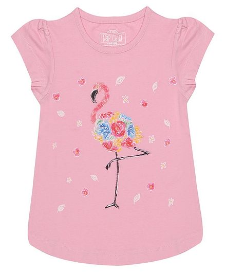 Nap Chief Organic Cotton Cap Sleeves Flamingo Printed Top - Pink