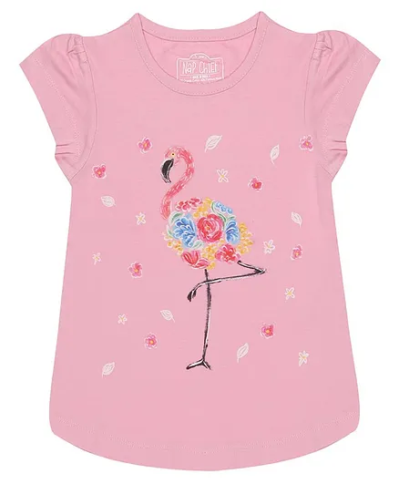 Nap Chief Organic Cotton Cap Sleeves Flamingo Printed Top - Pink