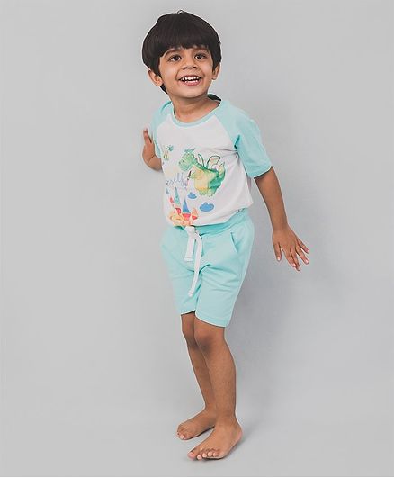 Nap Chief Organic Cotton Dragon Print Half Sleeves Tee With Shorts - Blue