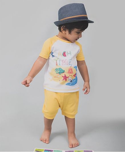 Nap Chief Organic Cotton Beach Theme Half Sleeves Tee With Shorts - Yellow