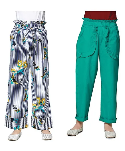 Cutiekins Pack Of Two Solid & Striped Palazzo - Blue & Green