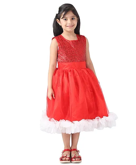 Samsara Couture Sleeveless Sequined Fit & Flared Dress - Red
