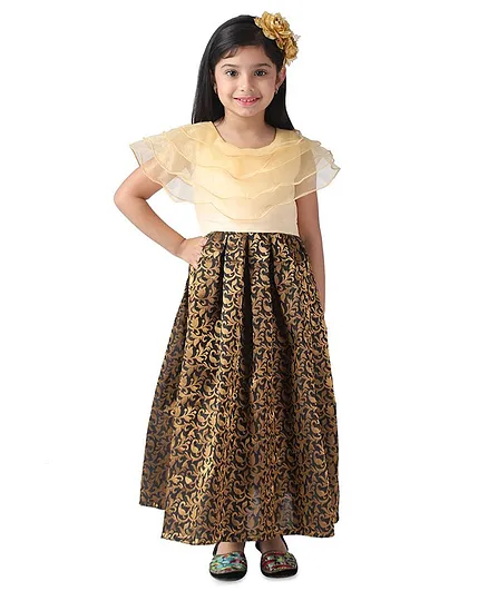 Samsara Couture Sleeveless Brocade Design Flared Gown - Multicolor