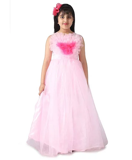 Samsara Couture Sleeveless Netted Flared Dress - Pink