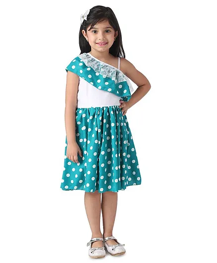 Samsara Couture Sleeveless Dots Printed Dress - Green