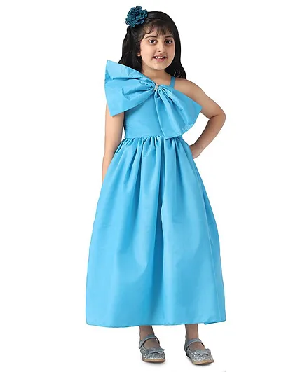 Samsara Couture Sleeveless Bow Applique Gown - Sky Blue