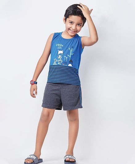 Soft Touche Little Baby Print Sleeveless Tee With Shorts - Blue
