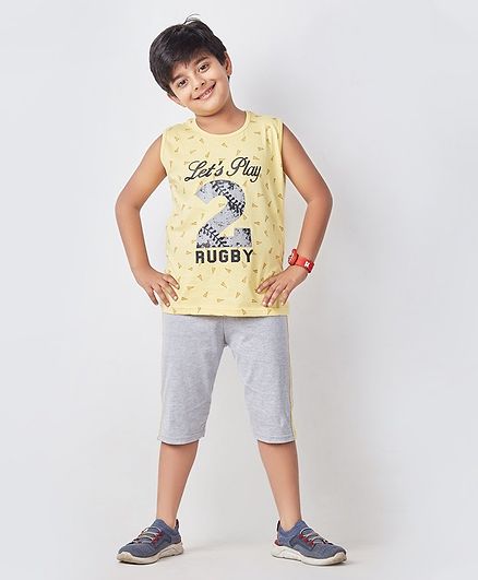 Soft Touche Let's Play Print Sleeveless Night Suit - Yellow
