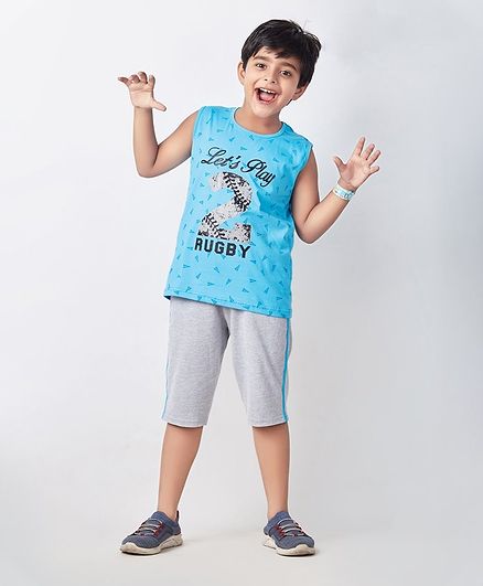 Soft Touche Let's Play Print Sleeveless Night Suit - Blue
