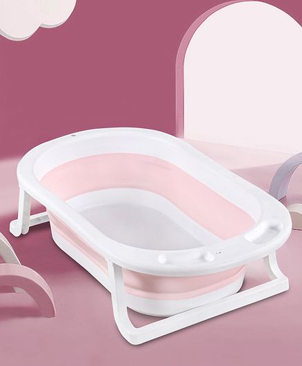 Folding Baby Bath Tub with Drain Plug Medium Size - Pink