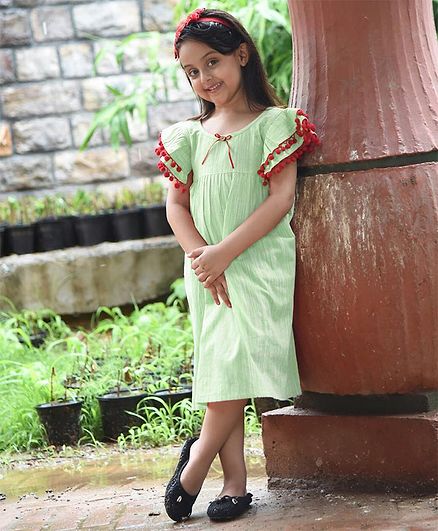 Tutus By Tutu Khadi Short Sleeves Pom Pom Detailed Dress - Green