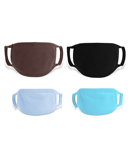 Zoe 100% Cotton Masks for Kids & Parents Pack of 4 - Black Blue Brown