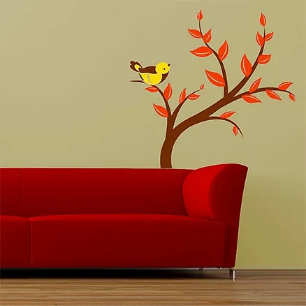 Chipakk Wall Decal Branch with Birds 2 Orange - Medium