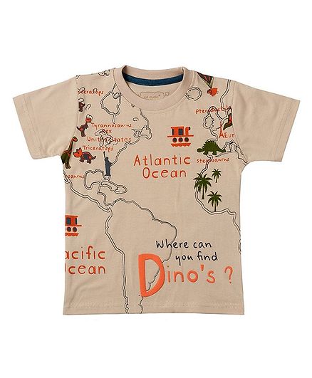 Kid Studio Half Sleeves Atlantic Ocean Printed T-Shirt - Beige