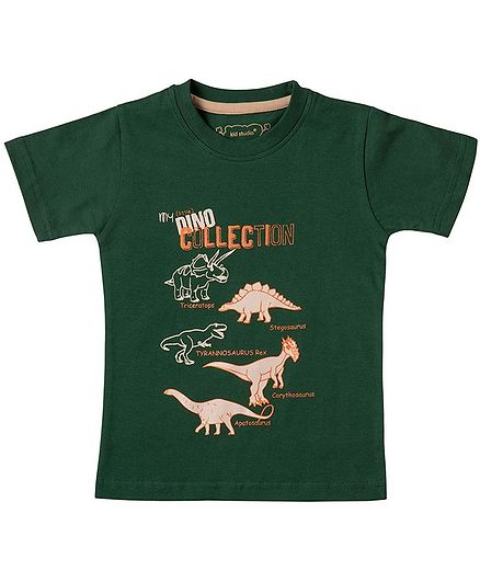 Kid Studio Half Sleeves Dinosaur Printed T-Shirt - Dark Green