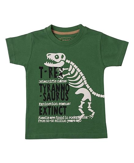 Kid Studio Half Sleeves Dinosaur Foam Printed Foam Printed T-Shirt - Green