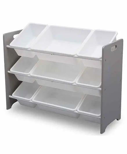 Delta Children Multipurpose Rack with 9 Plastic Bins - Grey White