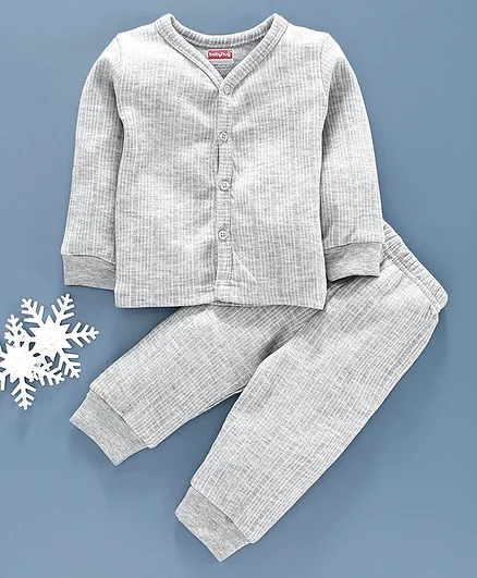 Babyhug Full Sleeves Full Length Thermal Wear Set - Light Grey