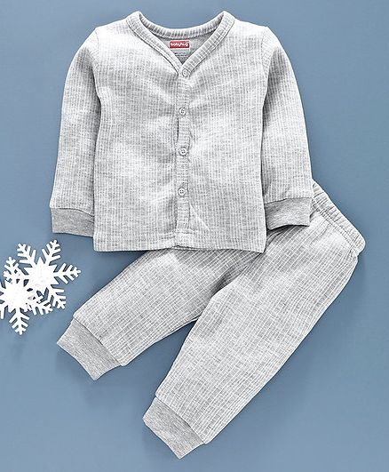 Babyhug Full Sleeves Full Length Thermal Wear Set - Light Grey