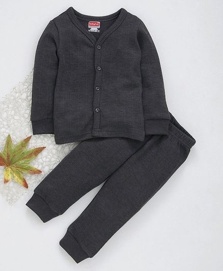 Babyhug Full Sleeves Thermal Vest & Bottoms - Dark Grey