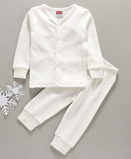 Babyhug Full Sleeves Thermal Vest & Bottoms - Off White